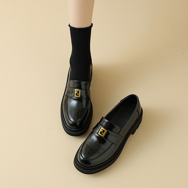 Deep Mouth Flat Shoes Women's Cow Leather Slip-On Mid Heel Square Heel 2024 Fall - Image 2