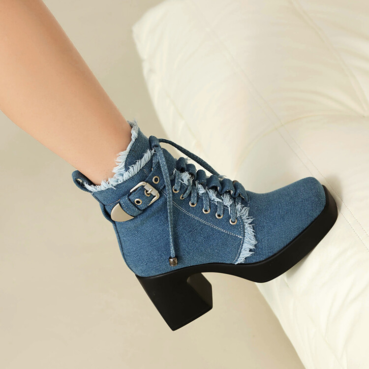 Women's Fashion Ankle Boots with Chunky High Heel and Side Zipper - Image 5