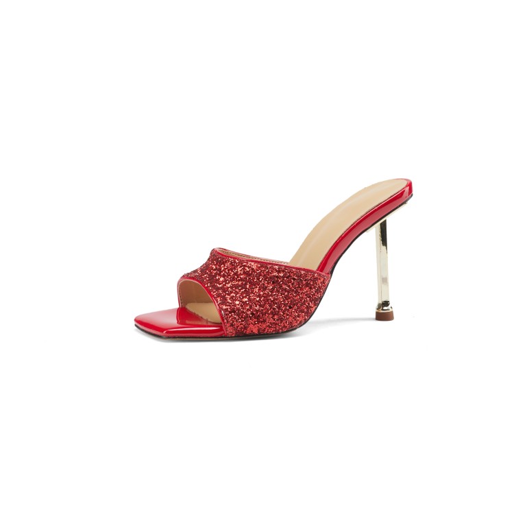 Women's High Heel Slippers with Cross Strap and Sequins