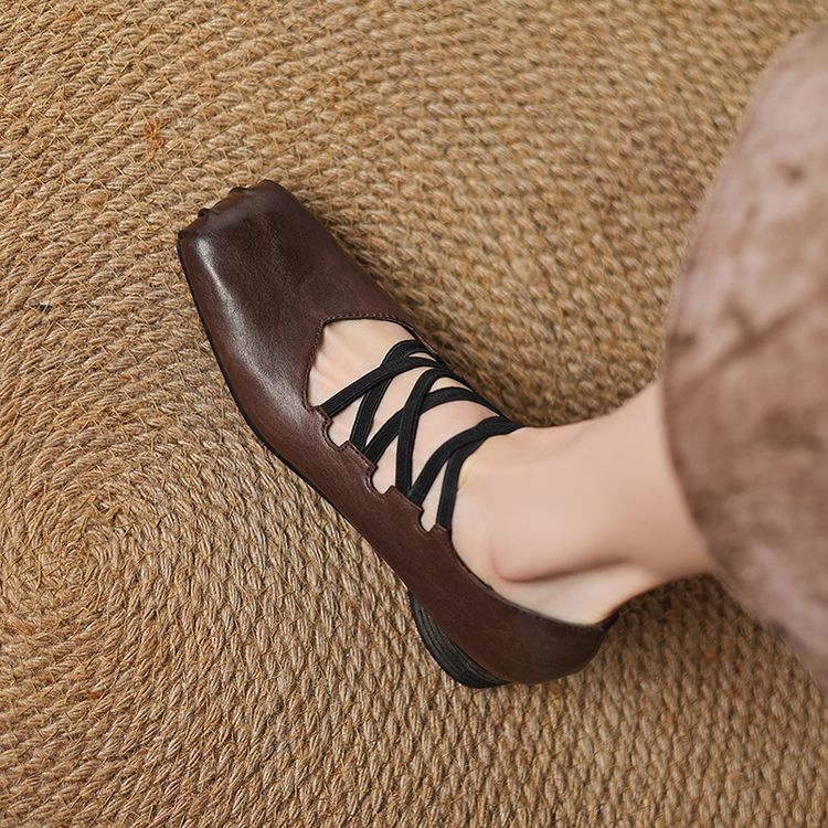 Women's Mary Jane Shoes Horse Leather Round Toe Chunky Mid Heel Spring 2025