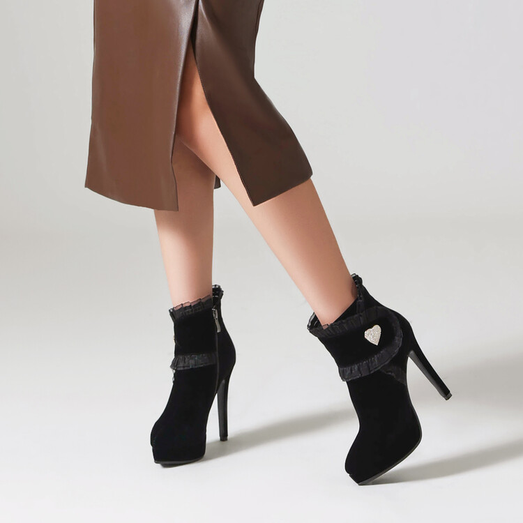 Women's Suede High Heel Ankle Boots with Side Zipper - Style e.html